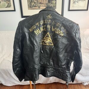 NWT Leather jacket moto motorcycle moto vintage painted unisex?